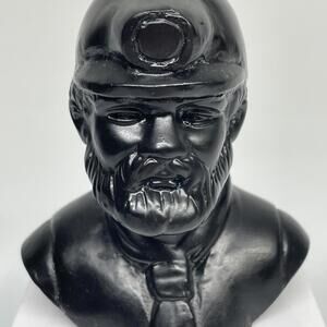 Bust of A Coal Miner Made Of Coal From Wales Miniature 3”‎ Vintage